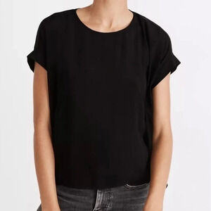 New Madewell Cuffed Sleeve Shirred Top Small Black
